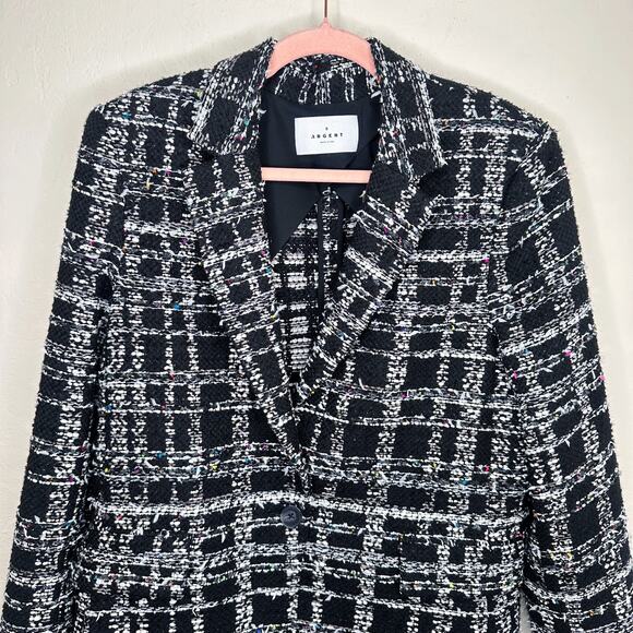 Argent Tweed Wool Blend Single Button Black Plaid Boucle Blazer Jacket 8 - Picture 3 of 13